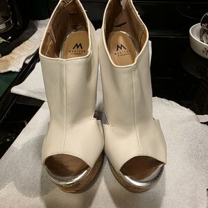 Madison by Shoedazzle Women's Cream Peep-Toe Platform Booties